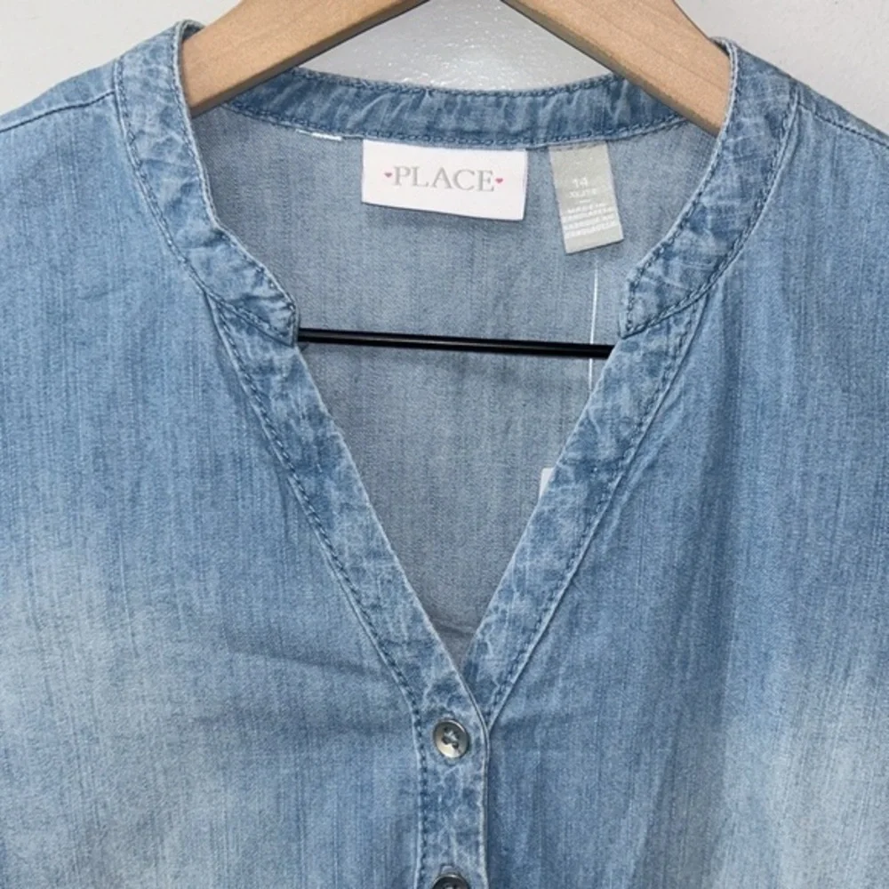 "NWT"Children's Place Girls Chambray Long Sleeve Belted Shirt Dress- Size XL(14) - Picture 7 of 11